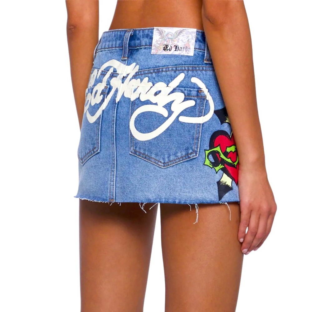 Ed Hardy Scared Heart Denim Skirt